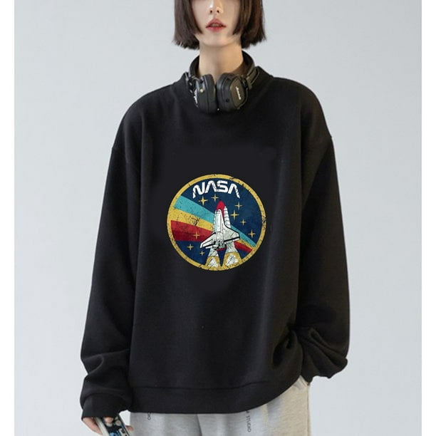 Fashion NASA Letter Print Plus Velvet Cotton Loose Pullover Hoodie Sweater for Men/Women 